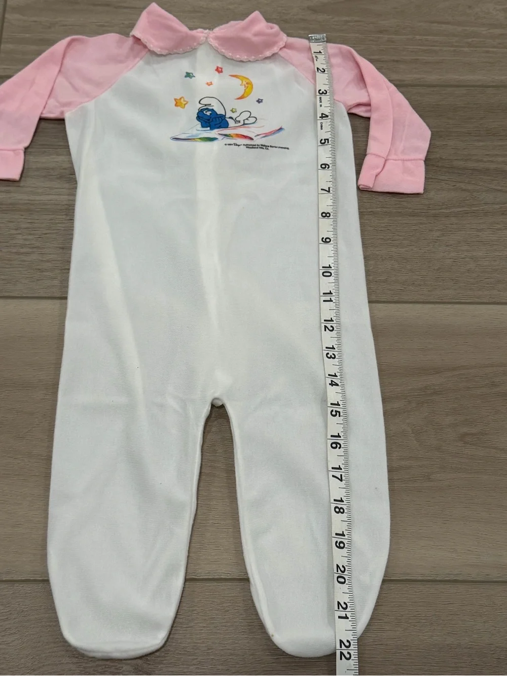 Vintage 1984 Smurfs Baby Footed Sleeper Pajamas Pink Collar Wallace Berrie 80s